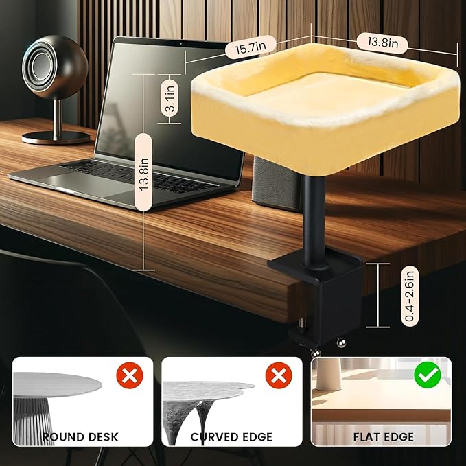 Cat Desk Bed, Sturdy Cats Bed for Desk with Washable Cover, Dual-Sided Breathable Summer & Winter, Comfortable Soft Pet Nest Bed with Reinforced Steel Frame, Easy Assembly for Home Office/Study Room