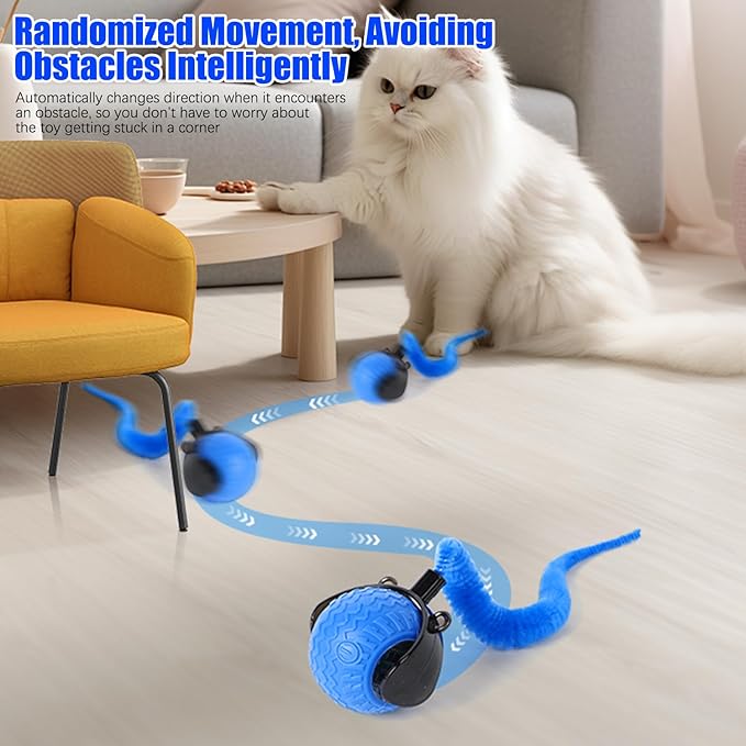 Cat Toys for Indoor Cats, Interactive Cat Toys for Bored Indoor Adult Cats, Automatic Speedy Ball Interactive, Electronic Rollie Pet Chase, Smart Interactive Tail Balls for Kittens (Blue)