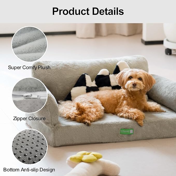 MEWOOFUN Orthopedic Dog Bed Sofa for Small Medium Dogs, Cat Bed for Indoor Cats, Egg- Foam Pet Bed Dog Couch with Removable Washable Cover and Non-Slip Bottom (Large, Grey)