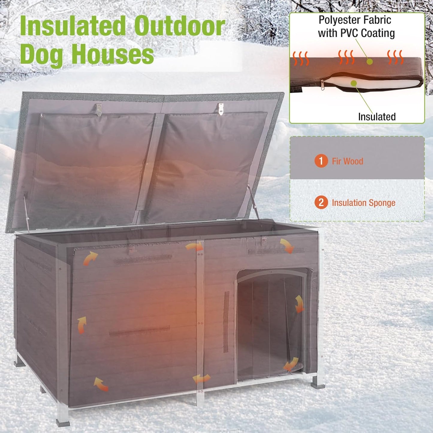 GUTINNEEN Dog House Insulated Outdoor Dog Kennel with Liner for Winter Extra Large