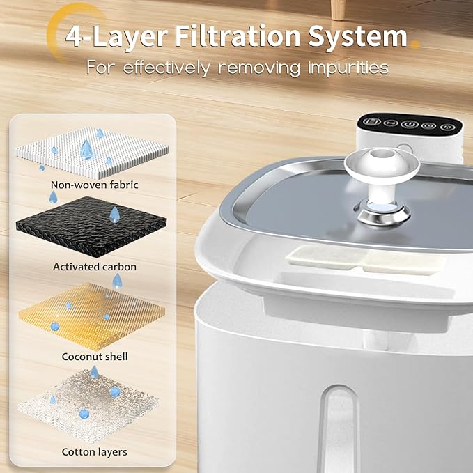 Cat Water Fountain Stainless Steel for Drinking, Pet Water Fountains 3.2L/108 OZ Automatic Water Dispenser Bowl with Filter Pump Spout for Indoor Multiple Pets, Rechargeable Quiet Large