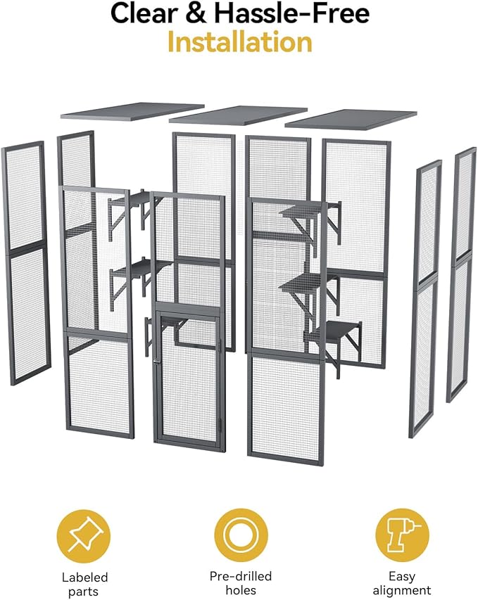 Catio Outdoor Cat Enclosure, 71" Large Cat House for Multiple Cats with Waterproof Roof, 3 Tier Cat Cage with 6 Platform for Patio, Yard, Graden