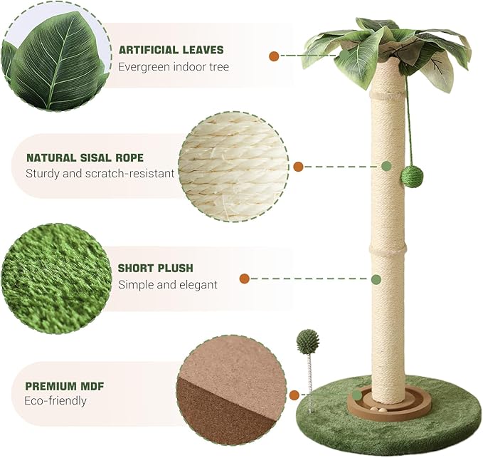 Aplatho Tall cat Scratching Post for Kitten Large Cats, Sturdy cat Scratching Post Cute with Ball Track