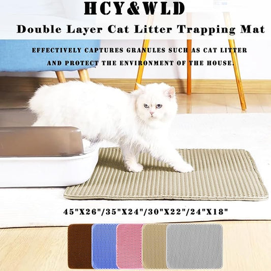 HCY&WLD Cat Litter Mat, Honeycomb Double Layer Cat Litter Trapping Mat, Waterproof Urine Proof Non-Slip, Scatter Control, Less Waste, Easier to Clean (Beige, 30" X 22")
