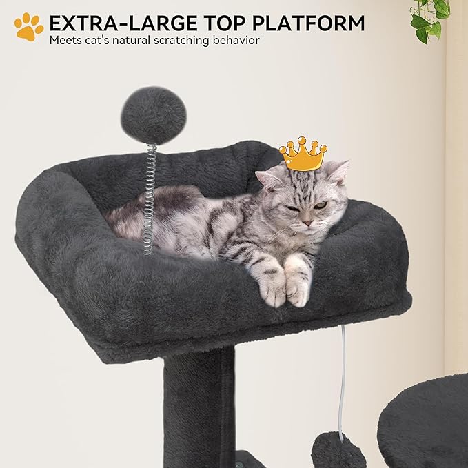 YITAHOME 75in Cat Tree Tower for Indoor Cats, Multi-Level Cat Furniture with Scratching Posts, Cat Caves, Padded Perch, Cozy Hammock, Ladder, and Plush Balls for Kittens, Pet Play House Dark Gray