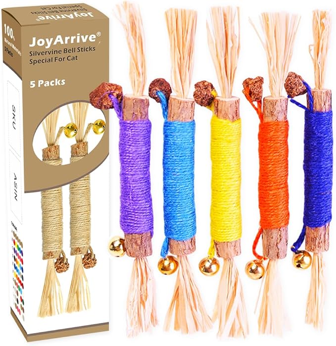 Natural Dried Matatabi Cat Chew Stick with Gall Fruit, Raffia Grass & Cat Bell Ball Toys, Handmade Silvervine Sticks Interactive Catnip Toys for Teething & Entertainment (Size L Color D)