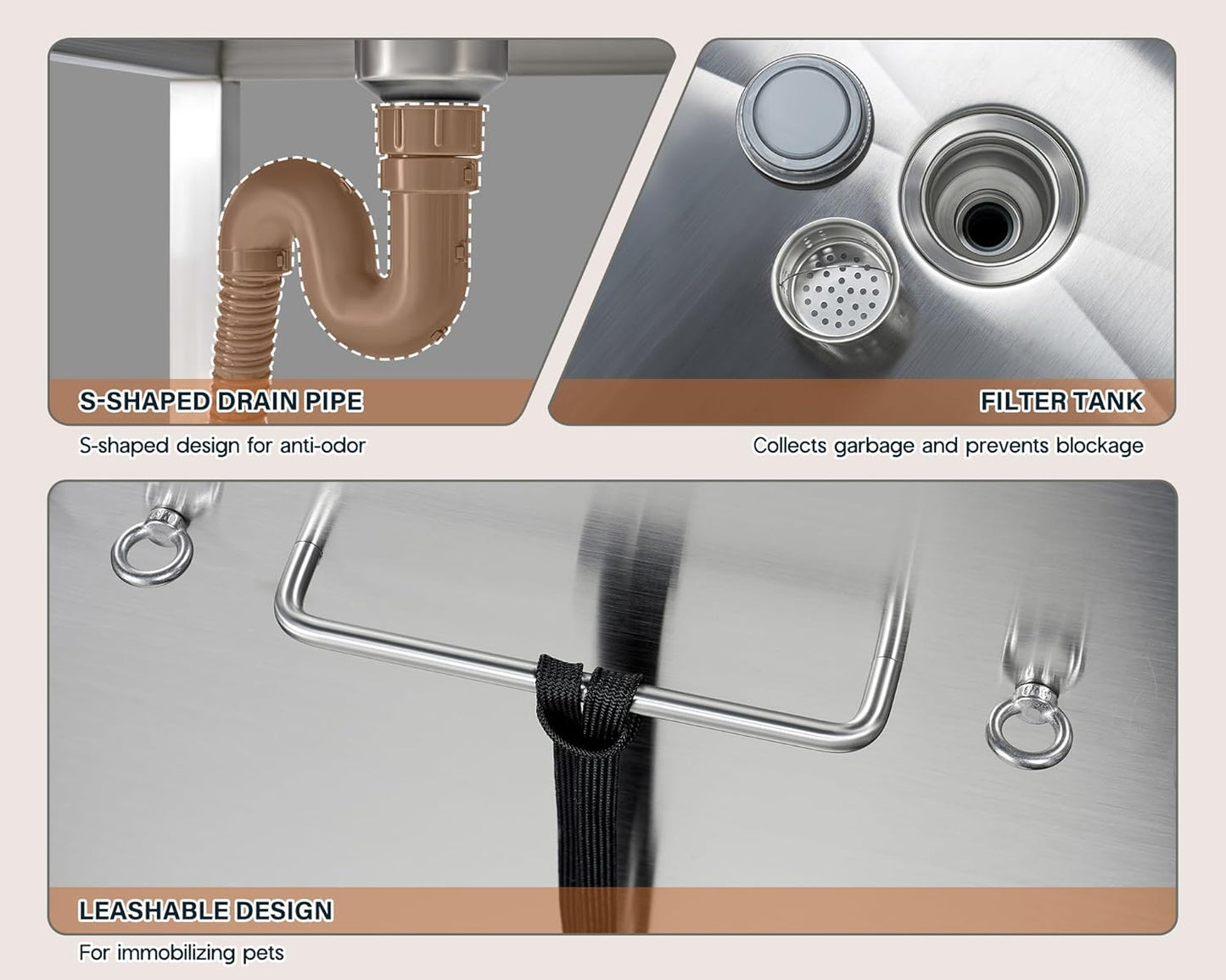 Albott 50-Inch Stainless Steel Dog Washing Station with Anti-Slip Steps, Sprayer, Faucet, and Soap Box – Professional Pet Bathtub for Medium/Small Pets, Ideal for Home, Garage, and Grooming(Left)