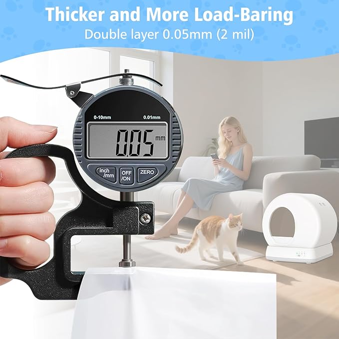 120 Count Self-Cleaning Cat Litter Box Liners for MW-SC01/MW-SC02/MW-LR01, Drawstring Heavy Duty Waste Bags, Leak-Proof Disposable Trash Bags - 18" x 12.6"