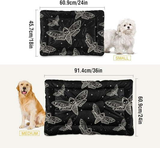 Pet Bed Gothic Skull Butterfly Moth Dog Bed Mat Absorbing Non Slip Pad Pet Sleeping Mat for Small, Medium, and Large Dogs Puppy Cat 36 in x 24 in