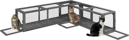 PawHut Cat Tunnel Outdoor, Wooden Cat Tube with Combinable Design, 8 Doors, 98" Cat Toys for Kitty, Puppy, Pet, House, Window, Cage, Dark Gray