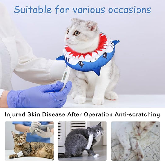 BEAUTYZOO Cat Cone Collars Soft, Cat Recovery E Collars After Surgery to Stop Licking, Adjustable Elizabeth Circle Collar Cute Pet Donut Pillow for Cats Kitten Small Dogs,Cute Shark M