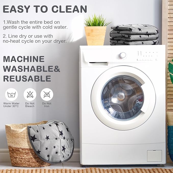 Namalu 4 Pack Self Warming Cat Bed Self Heating Cat Mat Star Pattern Soft Dog Crate Pad Thermal Pet Mat Anti Slip Kennel Washable Dog Warming Bed for Outdoor Indoor(15.7 Inches,Round)