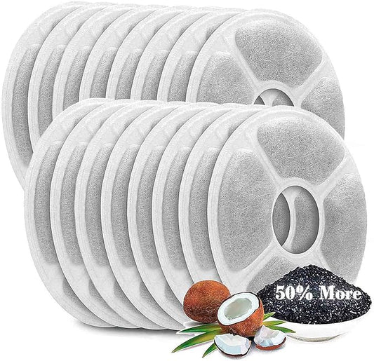 Cat Water Fountain Filters 16 Pack,50% More Activated Carbon, Genuine Cat Flower Fountain Replacement Filters for Pet Dog Drinking Water Dispenser Triple Filtration (Not for Catit)