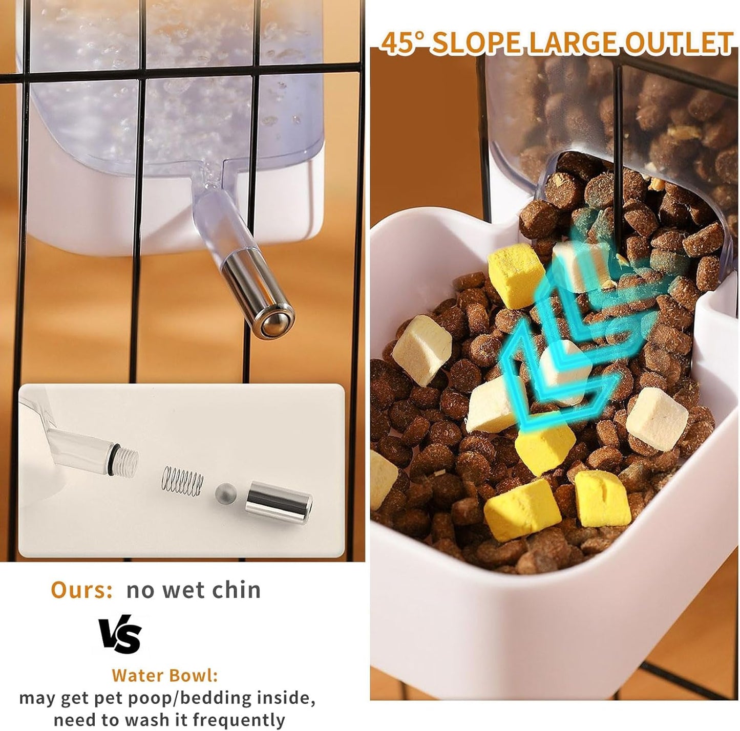 34oz Automatic Rabbit Feeder for Cages, Hanging Auto Bunny Food Bowl Dispenser Small Aniaml Cage Accessories for Ferret Guinea Pig Rat Rabbit Cat Puppy (White)