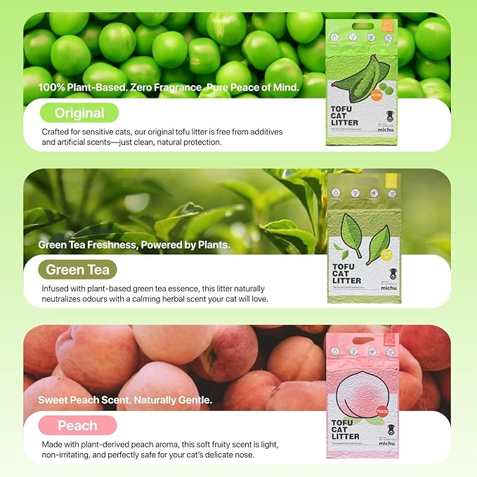 Tofu Cat Litter Natural Clumping Tofu Cat Litter, Fast Clumping and Easily Scoop-able 5.5lb/88oz 5 Scents - Original + Watermelon, 2 Pack