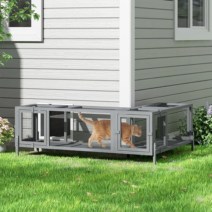 COZIWOW Wooden Cat Play Tunnel with Platforms | Configurable Window Catio | Multi-Combination Extendable Cat Run for Indoor/Outdoor Use | Small Pet Play Enclosure