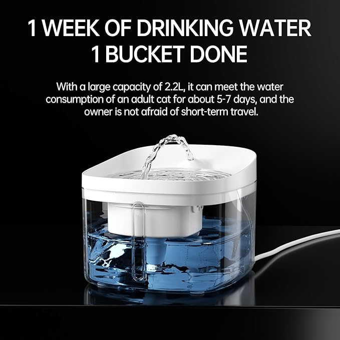 DOGNESS D01B Pet Fountain Cat Water Dispenser Healthy and Hygienic Drinking Fountain 2.2L Automatic Electric Water Bowl for Dogs, Cats, Birds and Small Animals White