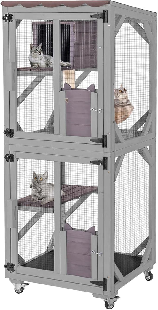 Cat House Outdoor Catio for Catis Mobile Enclosures on Wheels Large Cat Cage with Waterproof Cover,Resting House,62.8"