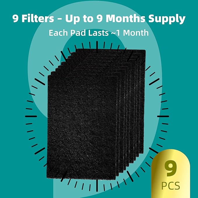9-Pack 4.5" x 6.5" Carbon Filter Pads for Covered Cat Litter Boxes – Odor Control Replacement Liners for Enclosed Litter Systems