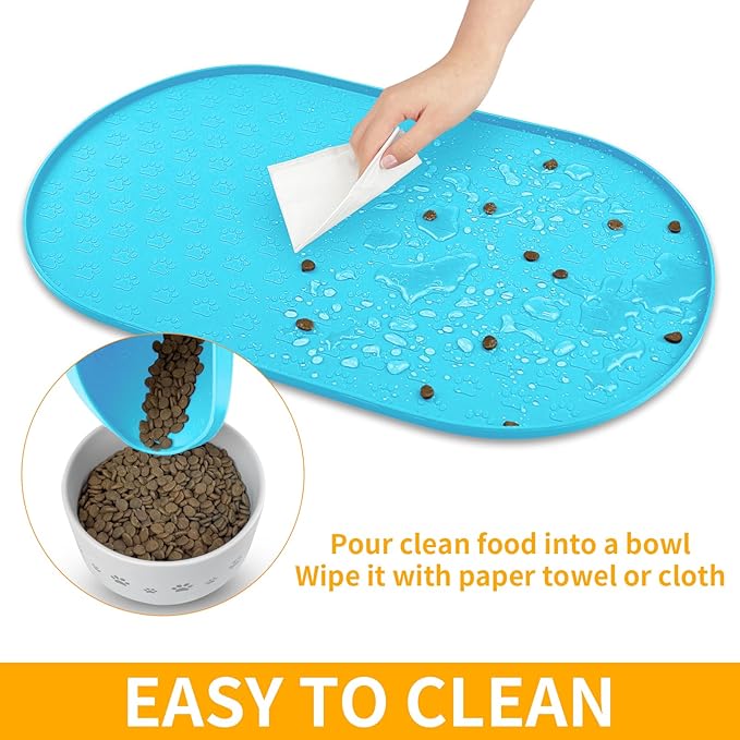 KPWACD Dog Food Mat Anti-Slip Bowl Mats for Food and Water, High-Lips Waterproof Pet Placemat Prevent Messy Spills to Floor, Silicone Puppy Feeding Trays for Large Medium Small Dogs Cats