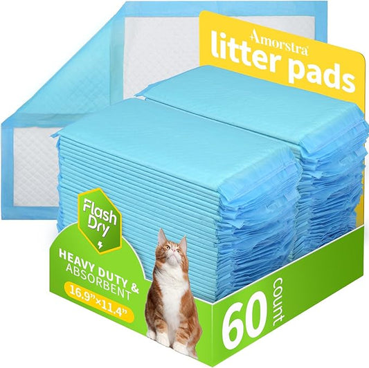 60 Count Cat Litter Pads for Tidy Cats Breeze System 16.9" X 11.4", Cat Pad Refills for Litter Box, Thickened Super Absorbent Pee Pad, Odor Control & Leak-Proof, Unscented