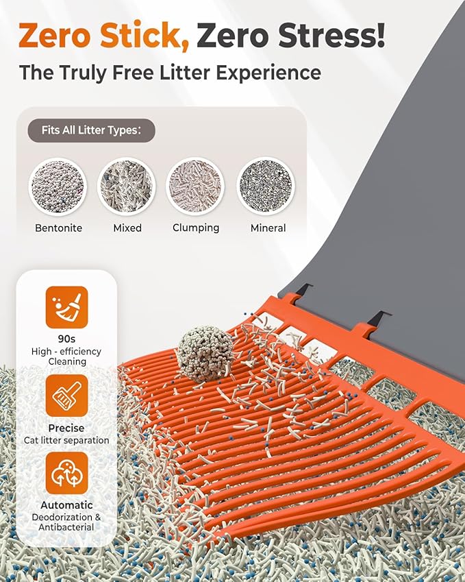 Self Cleaning Litter Box, 100L Automatic Litter Box Self Cleaning for Multiple Cats, Smart Litter Robot with APP Control, Trap Mat, Ramp, Large