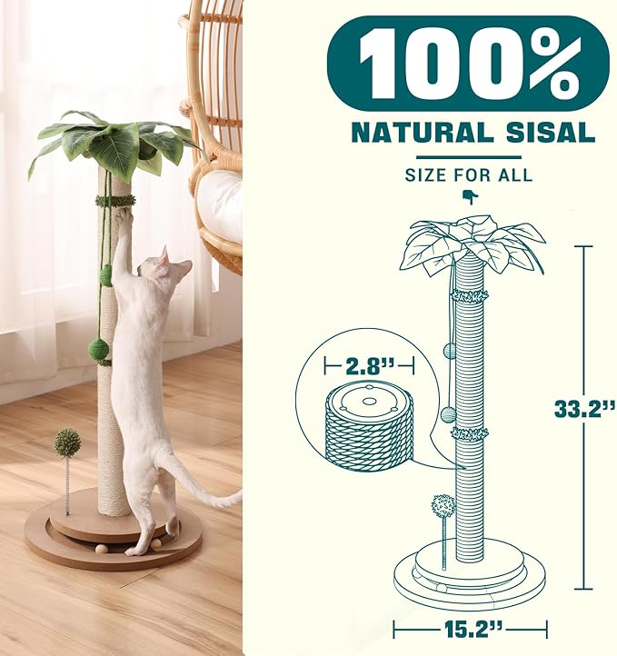 Aplatho cat Scratching Posts for Indoor Cats Adults, Tall cat Scratching Post for Large Cats, Sturdy sisal cat Scratching Post with Ball Track