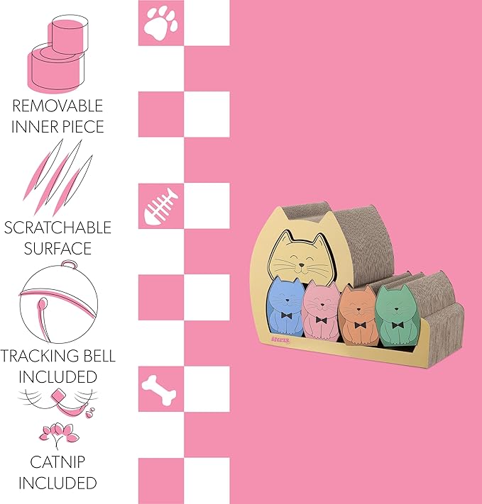 CSR1005A Kazoku 15.63" Modern Cardboard 5-in-1 Family Cat Cave Scratcher with Catnip and Pull-Out Design, Multi-Colored