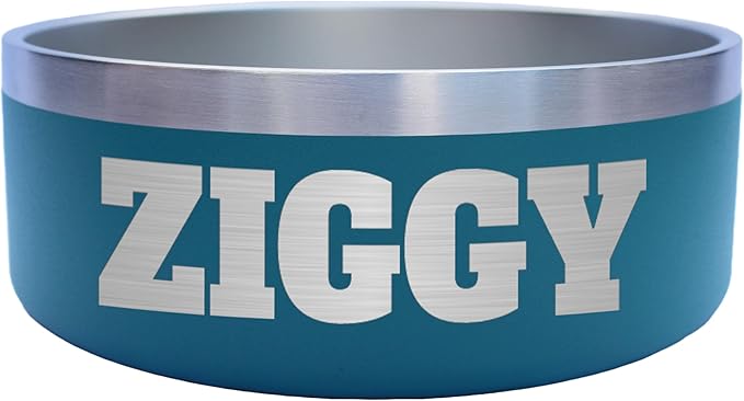 Custom Dog Bowl with Large Name - 304 Stainless Steel, Personalized Engraved, Nonslip, Custom Cat Bowl, Feeder, Pet Supplies, Food (Teal, Medium - 32oz)