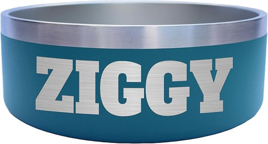 Custom Dog Bowl with Large Name - 304 Stainless Steel, Personalized Engraved, Nonslip, Custom Cat Bowl, Feeder, Pet Supplies, Food (Teal, Medium - 32oz)