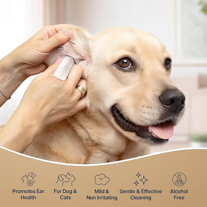 Dog Ear Wipes - 100 Value Pack - Mint Ear Wipes for Dogs, Vet Formulated Pet Ear Wipes for Dogs & Cats – Effective Dog Ear Cleaner for Itch Relief, Wax & Odor
