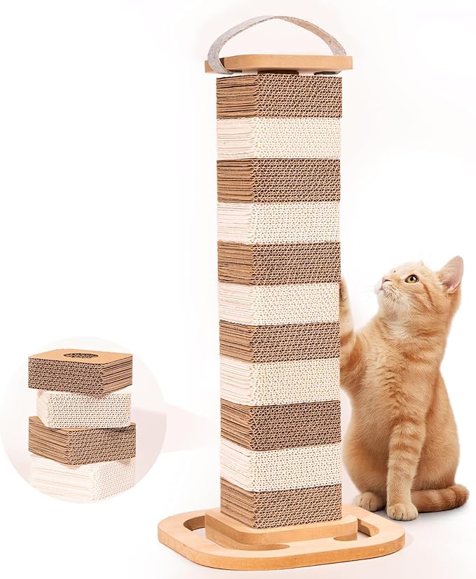 Cardboard Cat Scratching Post 24.2 Inch, Cat Scratcher for Indoor Cats Scratch Board for Kittens or Smaller Cats