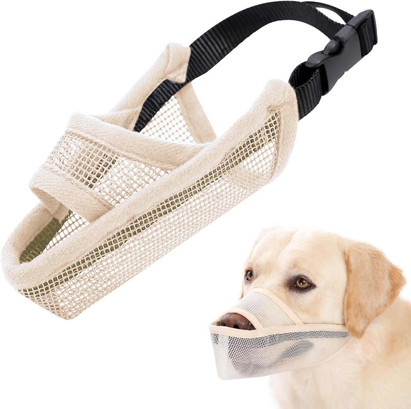 Crazy Felix Nylon Dog Muzzle for Small Medium Large Dogs, Air Mesh Breathable and Drinkable Pet Muzzle for Anti-Biting Anti-Barking Licking (XL, Beige)