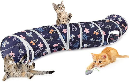Glittme Cat Tunnel, Cat Tunnels for Indoor Cats, S-Shape Cats Cave with Cat Toys, Foldable Cat Tubes and Tunnels for Cats, Rabbit, Puppy, Guinea Pig
