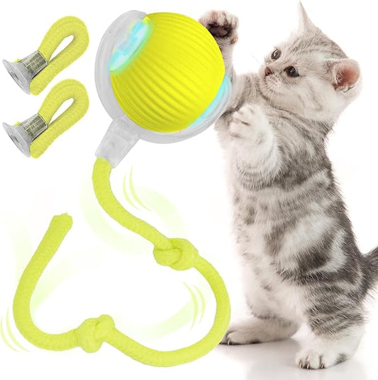 Pawlo Speedy Tail 2.0 Cat Toy –Teazys Turbo Tail Upgrade – Interactive Cat Toy – Kitten Toys – Automatic cat Toy for Boredom – Moving cat Toys for Indoor Cats with 2 Tails (Yellow)
