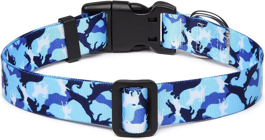 Mercano Adjustable Dog Collar - Special Design Patterns, Soft Nylon Comfortable Durable Pet Collar for Small Medium Large Dogs (XS, Dog Camouflage Blue)