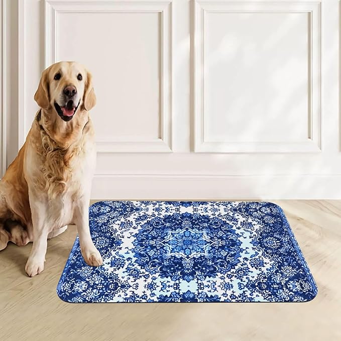 Persian Carpet Style Dog Food Mat Absorbent Bowl Mats No Stains Quick Dry Waterproof Pet Cat Placemats for Food and Water, 30x45cm