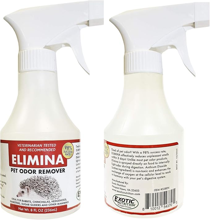 Exotic Nutrition Elimina 8 oz. Bottle - Eliminates Pet Odor Internally - for Ferrets, Cats, Dogs, Hedgehogs, Sugar Gliders, Skunks, Chinchillas