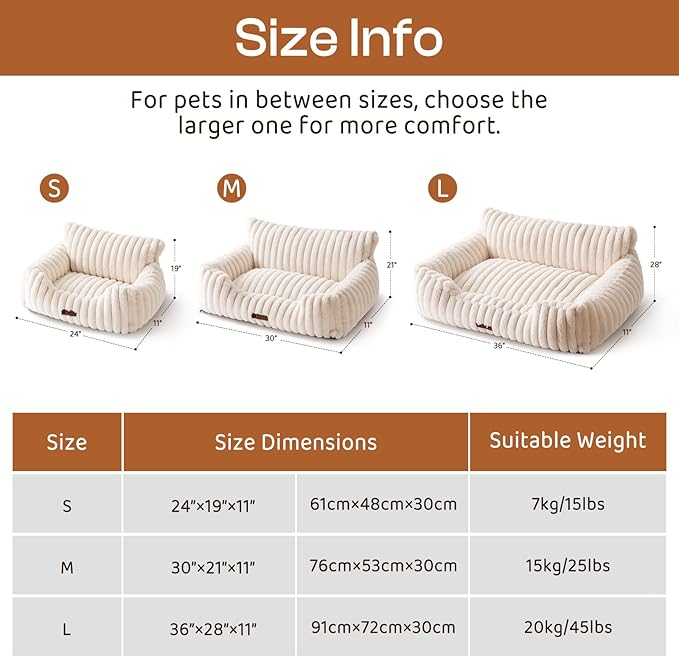 MEWOOFUN Dog Sofa Bed, Fluffy Dog Couch with Removable Washable Cover, Supportive Puppy Bed for Medium Sized up to 45 lbs (Grey, 36x28x12)