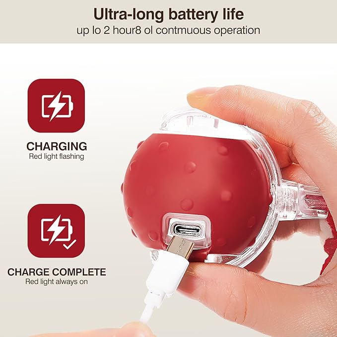 Electric Interactive Cat Toy Ball - Automatic Rolling Silicone Cat Toys for Indoor Cats, Durable Chew-Proof Motorized Kitty Ball with LED Light, Fun Exercise Toys for Bored Kittens（red）