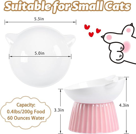 Ceramic Raised Cat Bowl，Tilted Raised Bowl Anti Vomit for Indoor Cats Whisker Friendly Pet Feeder for Cats Puppies, Microwave and Dishwasher Safe (Blue)