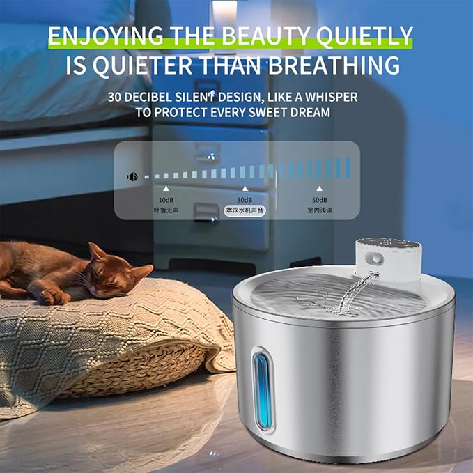 Wireless Cat Water Fountain Stainless Steel, 135oz/4L Cat Fountain, Battery Operated, Cordless Pet Water Fountain for Cats & Dogs with Motion Sensor, Ultra Quiet Pump, 12 Filters (SS, 4L)
