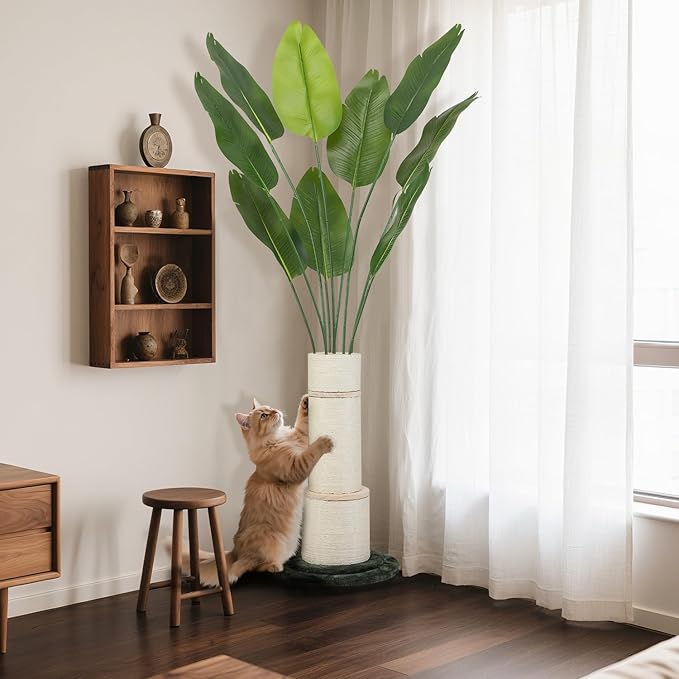EMUST Cat Scratching Post, 5.86FT Cat Tower with Tall Scratching Posts for Indoor Cats Adults with Nature Sisal Rope-Bird of Paradise Artificial Plants Indoor with 9 Trunks, 70" Faux Tree for Decor