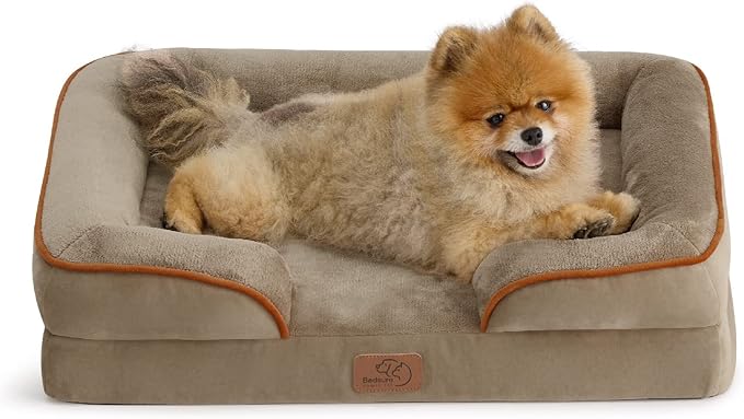 Bedsure Orthopedic Dog Beds for Small Dogs - Washable Small Dog Cat Bed Waterproof, Comfort Pet Couch Sofa with Washable Removable Cover, Pets Bed with Nonskid Bottom, Hazel, 24"