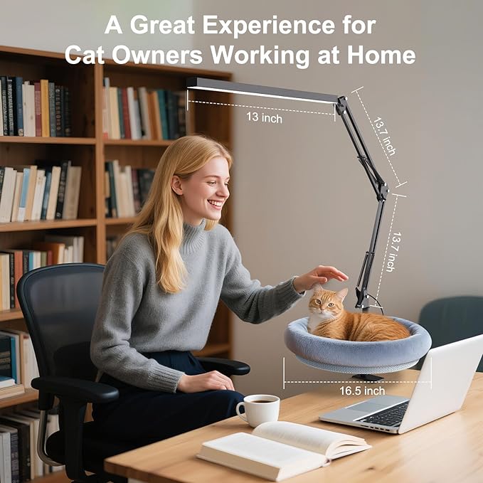 Cat Desk Bed with Desk Lamp - Cat Bed with 360 Rotation & Adjustable Height - Soft & Comfortable Hammock