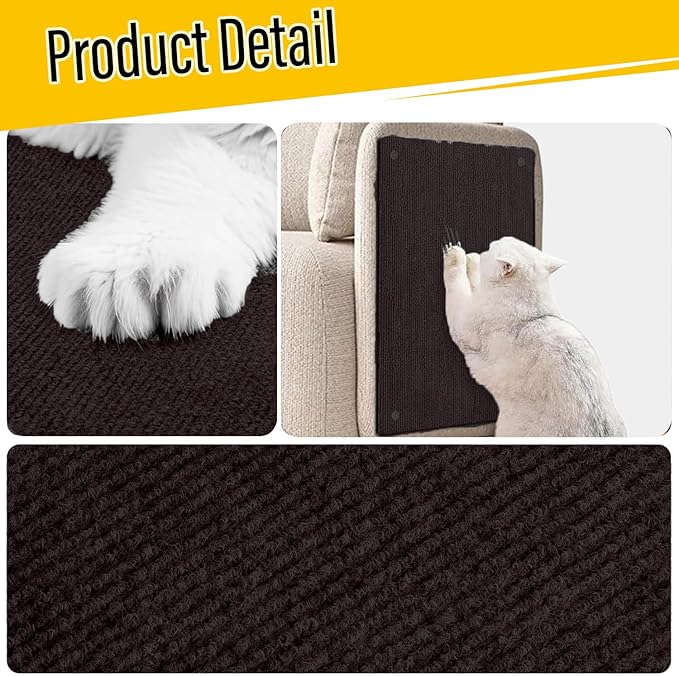 Cat Scratch Couch Furniture Protector, Adhesive Cat Scratch Pad Deterrent for Furniture, DIY Climbing Scratcher for Indoor Cats (Brown, 39.3x15.8 in)