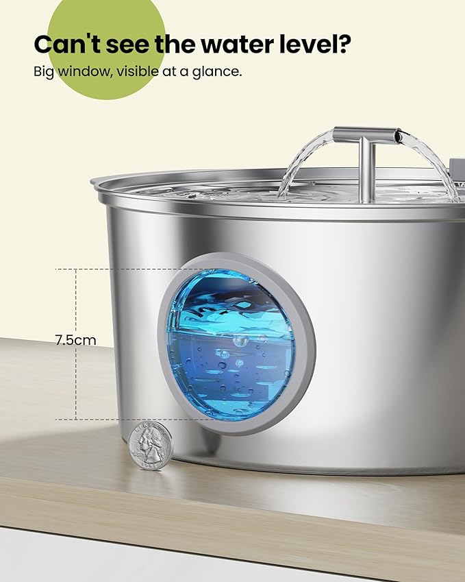 Dog Water Fountain Stainless Steel: 7L/1.8Gal Large Dog Fountains Quiet Automatic pet Drinking Dispenser - Indoor Cat Watering Fountains for Pets Metal Water Bowls for Cats with 4 Filters 4 sponges