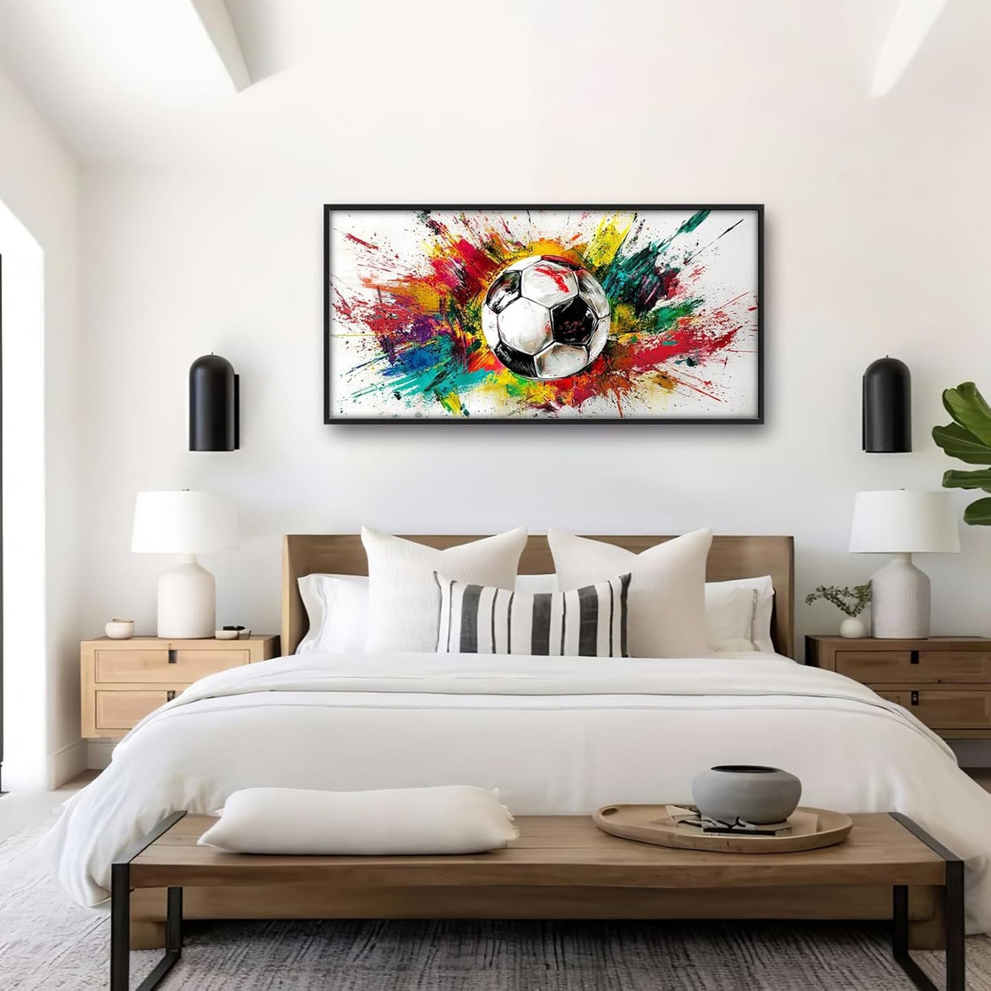 Extra Large Framed Soccer Wall Art,Oversized Colorful Graffiti Sport Ball Wall Decor Pictures for Living Room,Canvas Print Painting Modern Artwork Bedroom Office Bathroom Home Decor 60L x30W