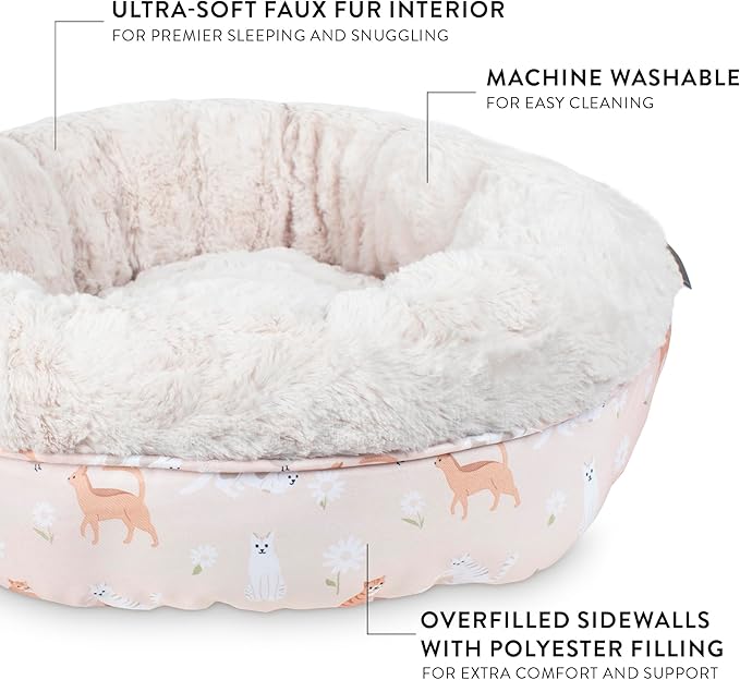 Fringe Studio Cat Bird Daisy Lite Peach Small Circle Pet Bed 18"- Poly Filled with Faux Fur Interior - Machine Washable