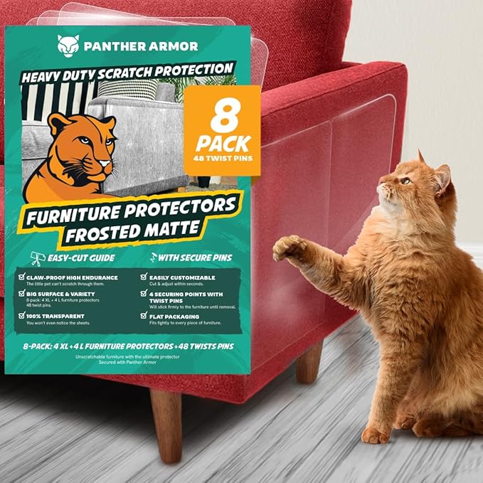 Panther Armor Anti Scratch Furniture Protectors in Frosted Matte, 8-Packs of Flat Sheets to Protect Couch from Cats Scratching, Heavy Duty Couch Covers for Pets, Sofa Guards